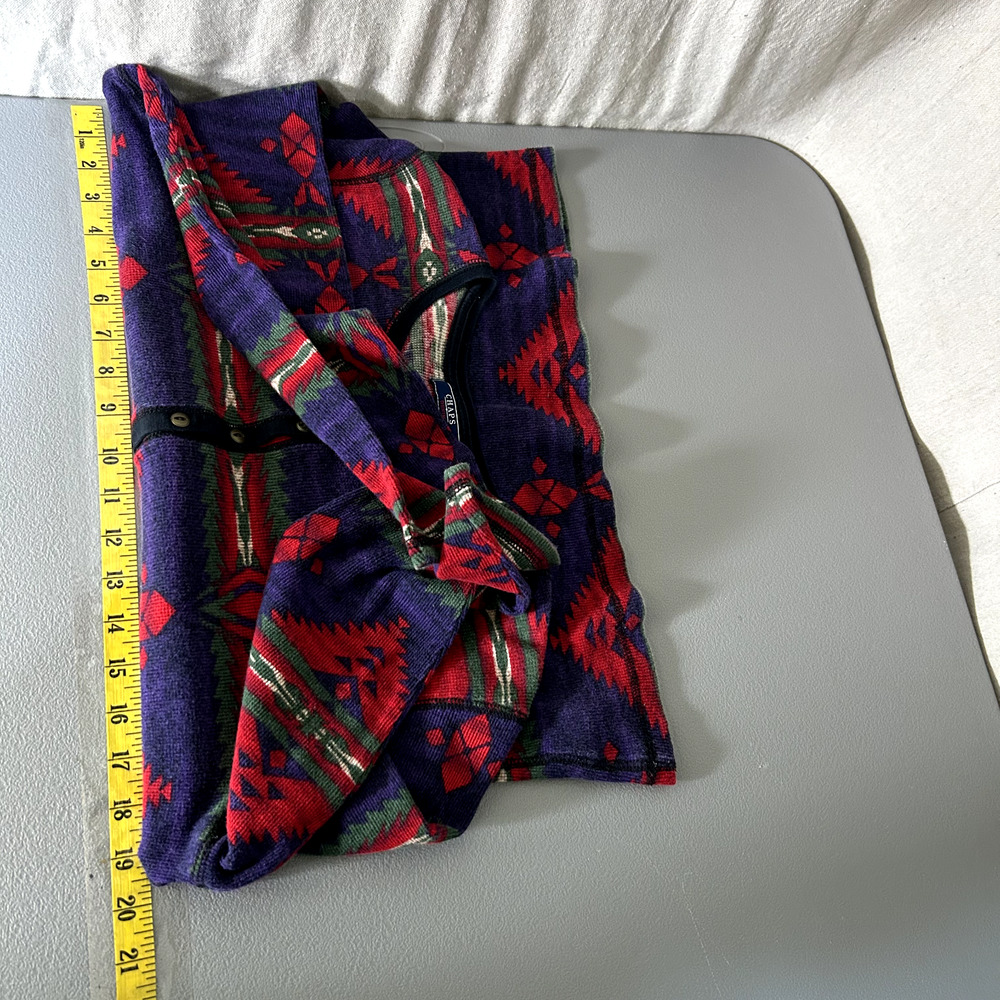 Vintage Chaps Ralph Lauren Women Thermal Henley Aztec Print Top Large Tribal Y2K - Picture 6 of 8